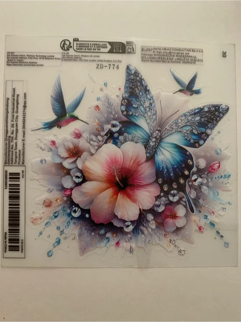Butterfly And Floral Vinyl Sticker - Vibrant Blue and Pink